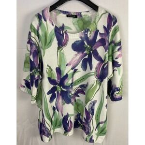 Fresh FX Watercolor Floral Knit 1/2 Sleeve Sweater Size Medium